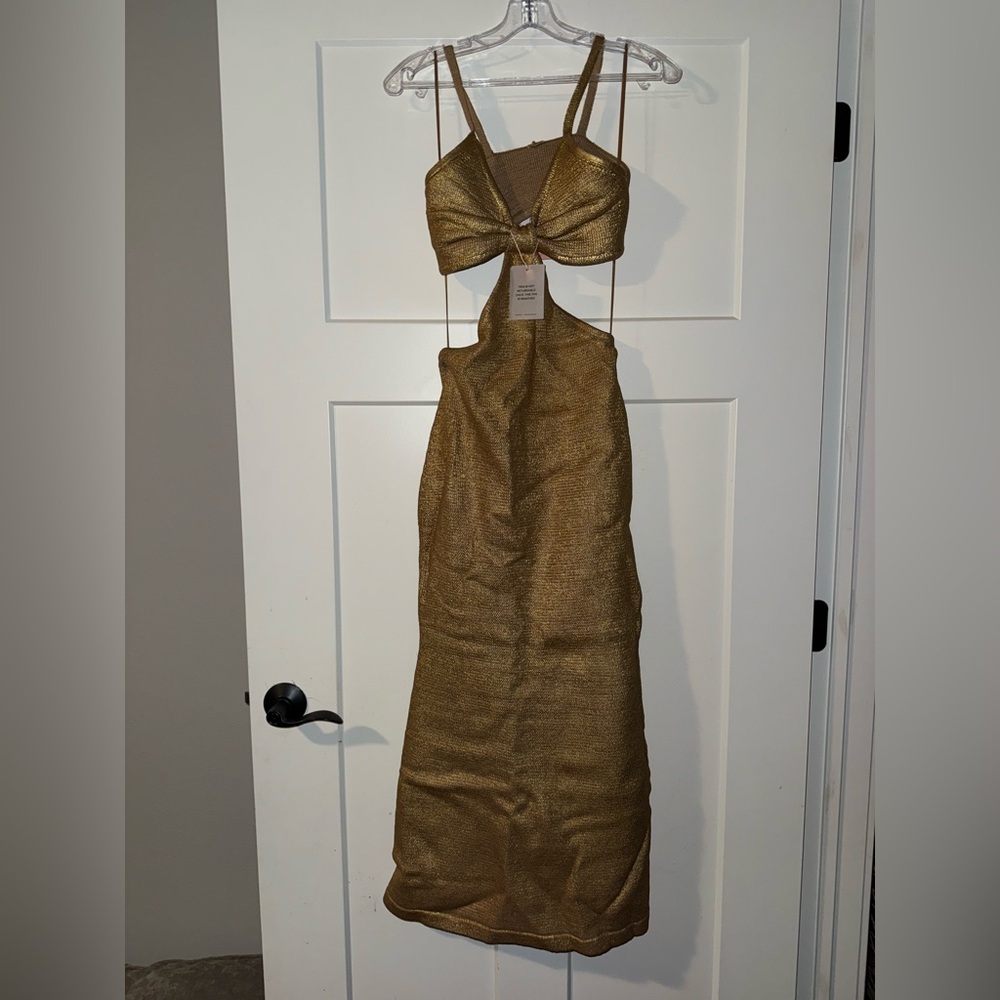 New Cult Gaia Serita Knit Dress in Gold L - Picture 3 of 4